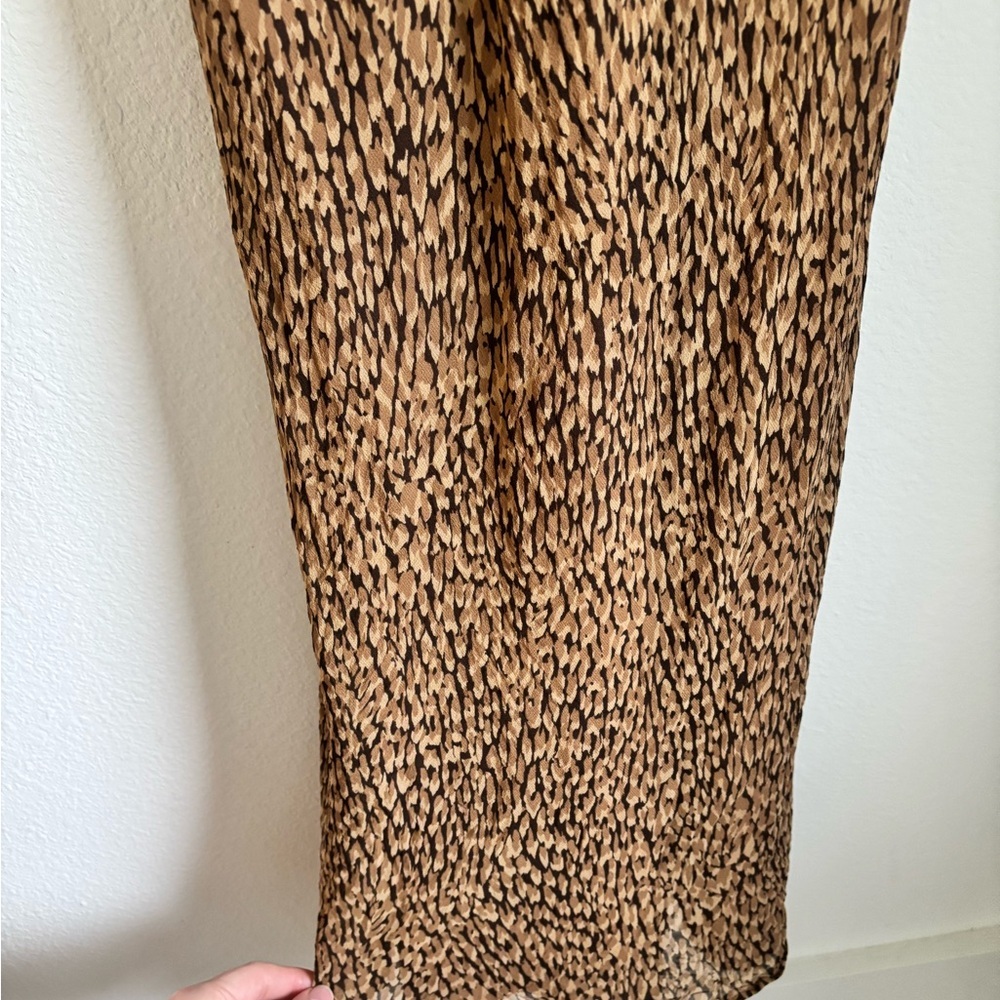 100% Silk Ann Taylor Brown Cheetah Patterned Dress size 14 with Crisscross back - Picture 5 of 13